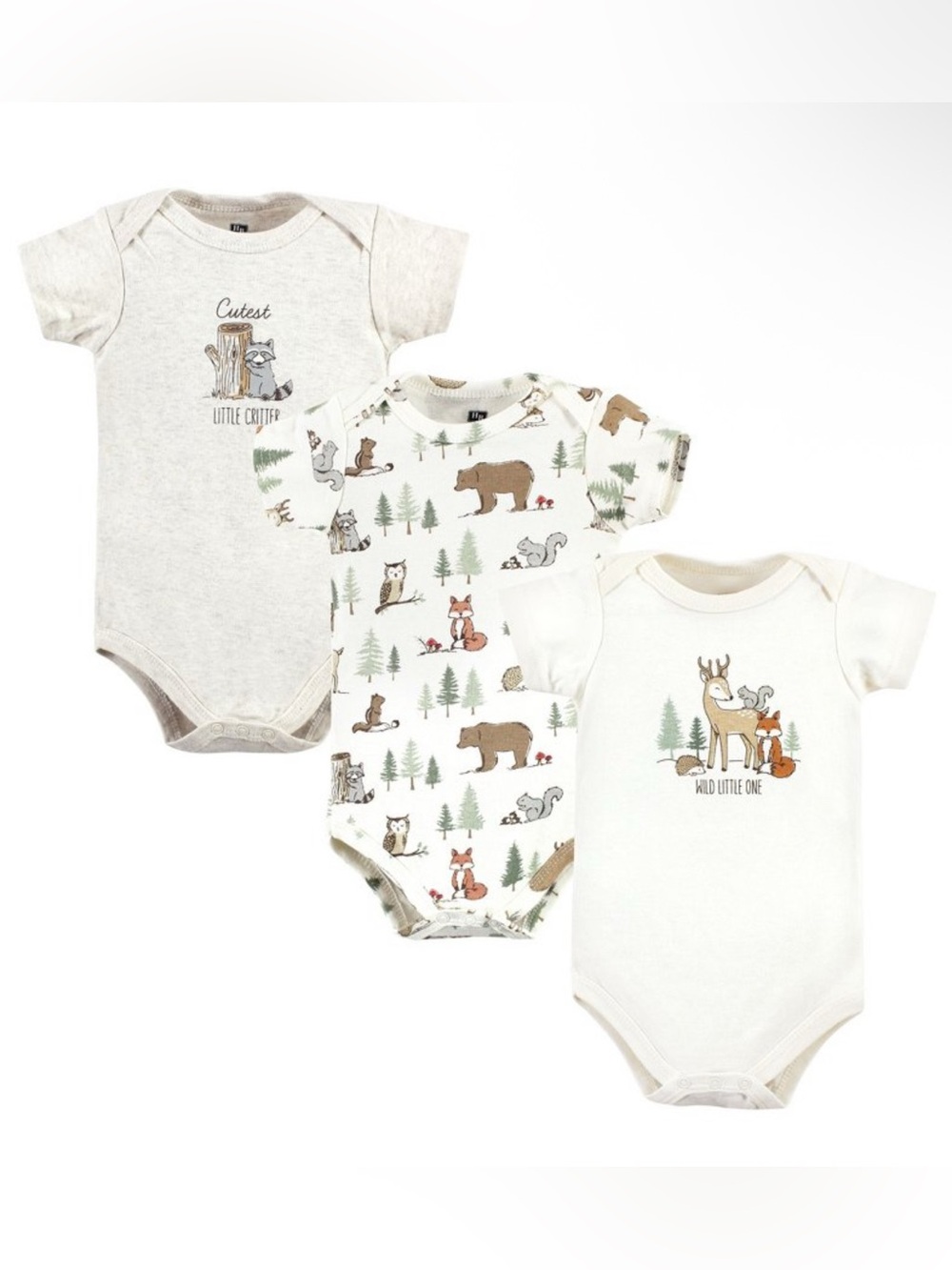 Hudson Baby Cotton Bodysuits Forest Animal 3 Pack (3-6 Months)